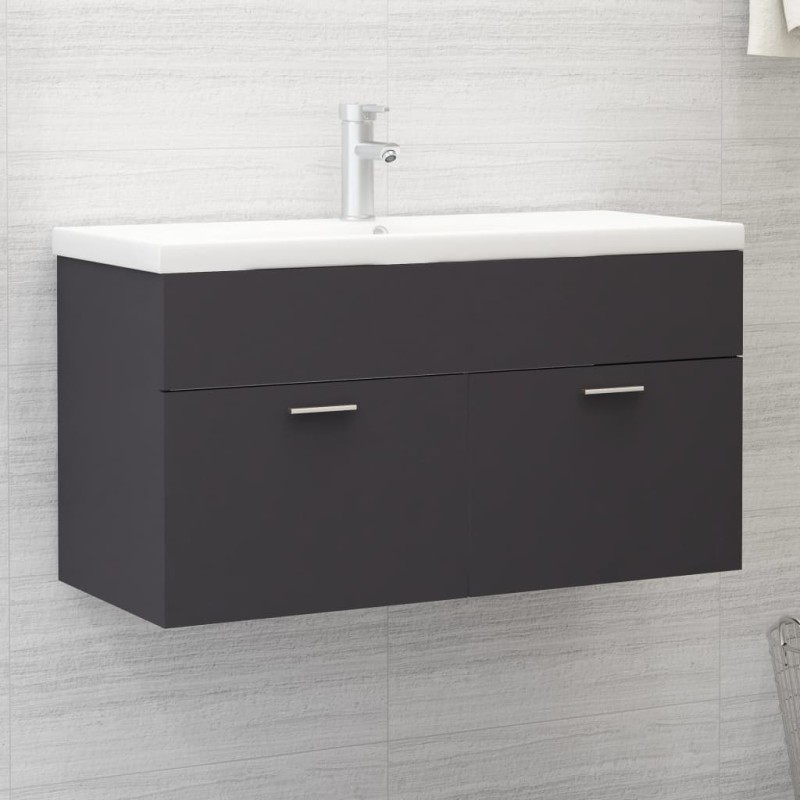 vidaXL Armario para lavabo madera contrachapada gris 90x38,5x46 cm vidaXL Armario para lavabo madera contrachapada gris 90x38,5x46 cm