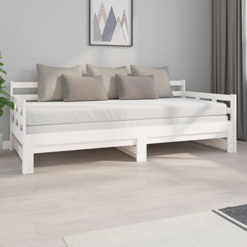 vidaXL Sofá cama extraíble madera maciza de pino blanco 2x(90x200) cm vidaXL Sofá cama extraíble madera maciza de pino blanco 2x(90x200) cm
