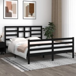 vidaXL Estructura de cama de madera maciza negra 160x200 cm