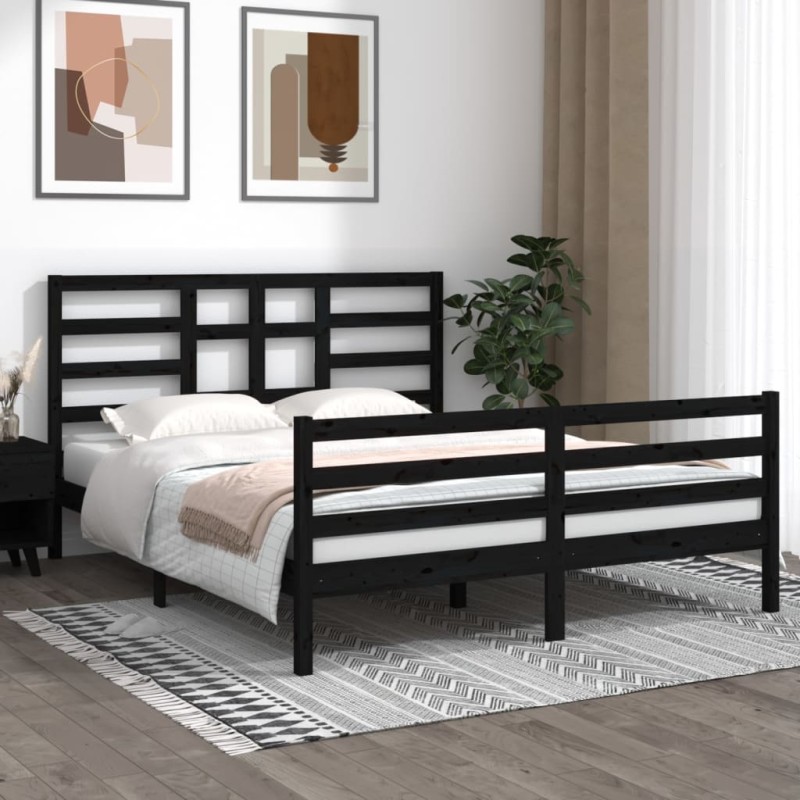 vidaXL Estructura de cama de madera maciza negra 160x200 cm