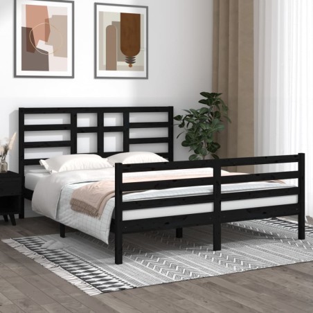 vidaXL Estructura de cama de madera maciza negra 160x200 cm