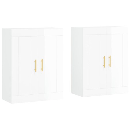 vidaXL Armarios de pared 2 uds madera de ingeniería blanco brillante