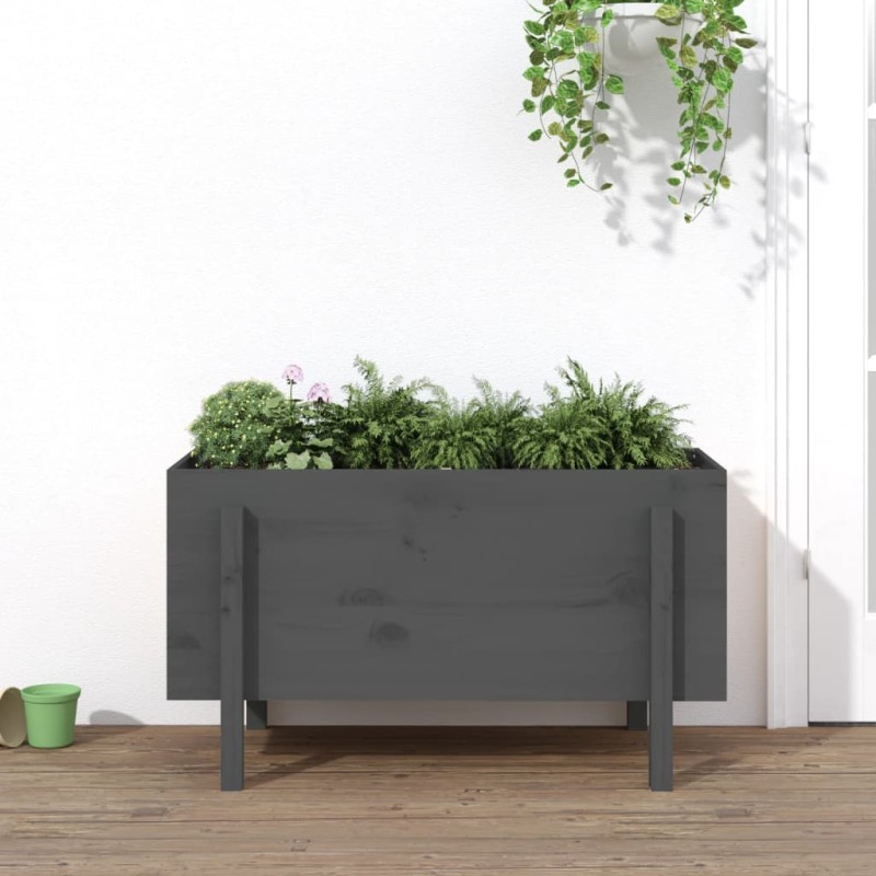 vidaXL Arriate elevado de jardín madera maciza pino gris 101x50x57 cm vidaXL Arriate elevado de jardín madera maciza pino gris 101x50x57 cm