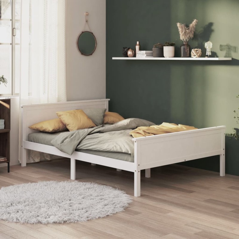 vidaXL Estructura de cama de madera maciza de pino blanco 160x200 cm vidaXL Estructura de cama de madera maciza de pino blanco 160x200 cm