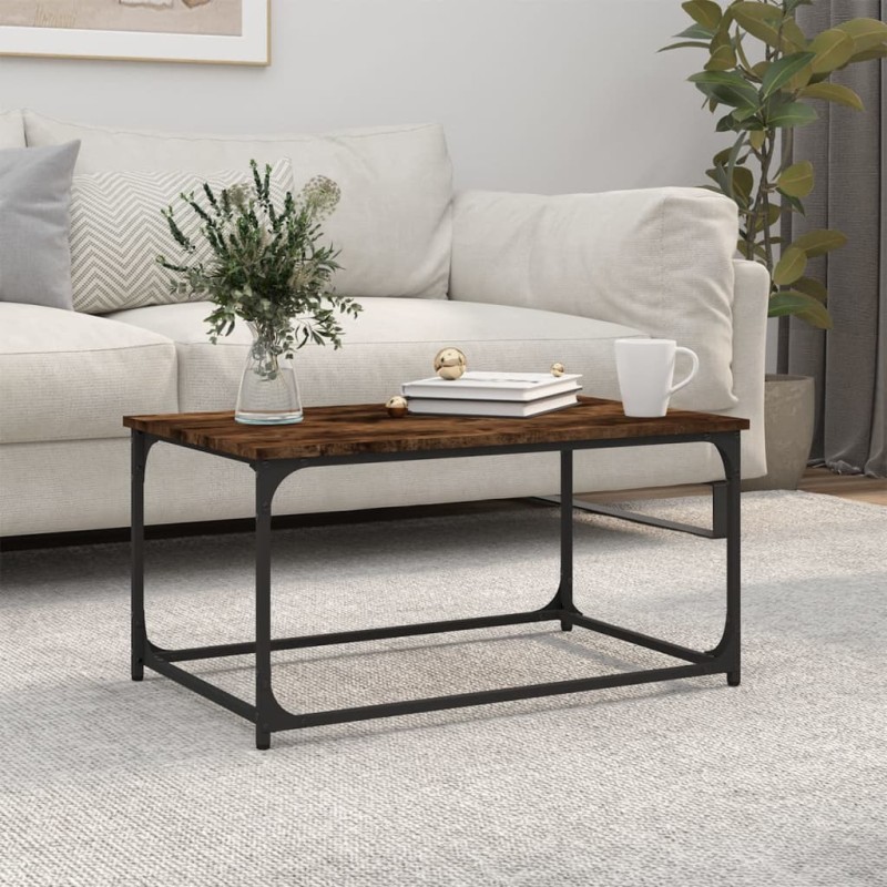 vidaXL Mesa de centro madera y hierro roble ahumado 80x50x40 cm vidaXL Mesa de centro madera y hierro roble ahumado 80x50x40 cm