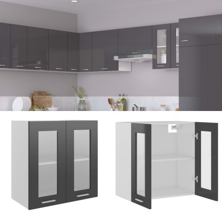 vidaXL Armario colgante cocina contrachapada gris brillo 60x31x60 cm