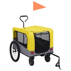 vidaXL Remolque de bicicleta mascotas cochecito 2 en 1 amarillo gris