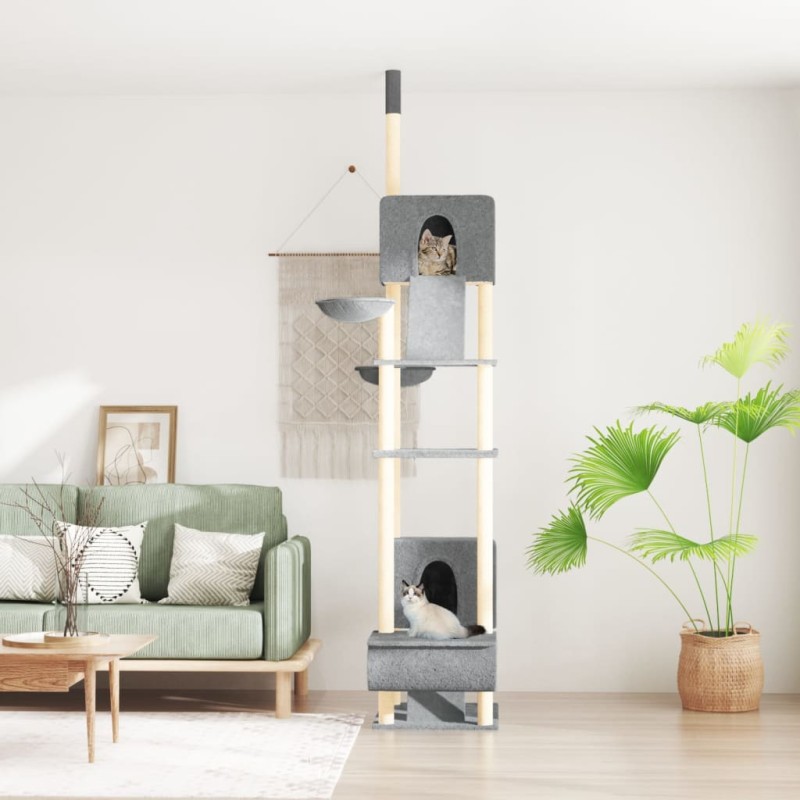 vidaXL Árbol rascador para gatos suelo a techo gris claro 277-303 cm vidaXL Árbol rascador para gatos suelo a techo gris claro 277-303 cm
