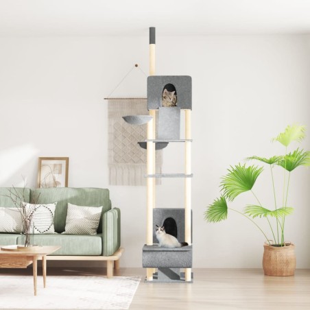 vidaXL Árbol rascador para gatos suelo a techo gris claro 277-303 cm