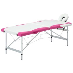 vidaXL Camilla de masaje plegable 2 zonas aluminio blanco y rosa