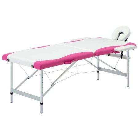 vidaXL Camilla de masaje plegable 2 zonas aluminio blanco y rosa