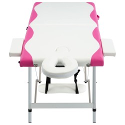 vidaXL Camilla de masaje plegable 2 zonas aluminio blanco y rosa