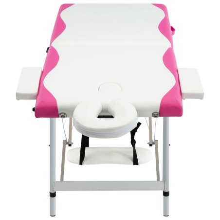 vidaXL Camilla de masaje plegable 2 zonas aluminio blanco y rosa