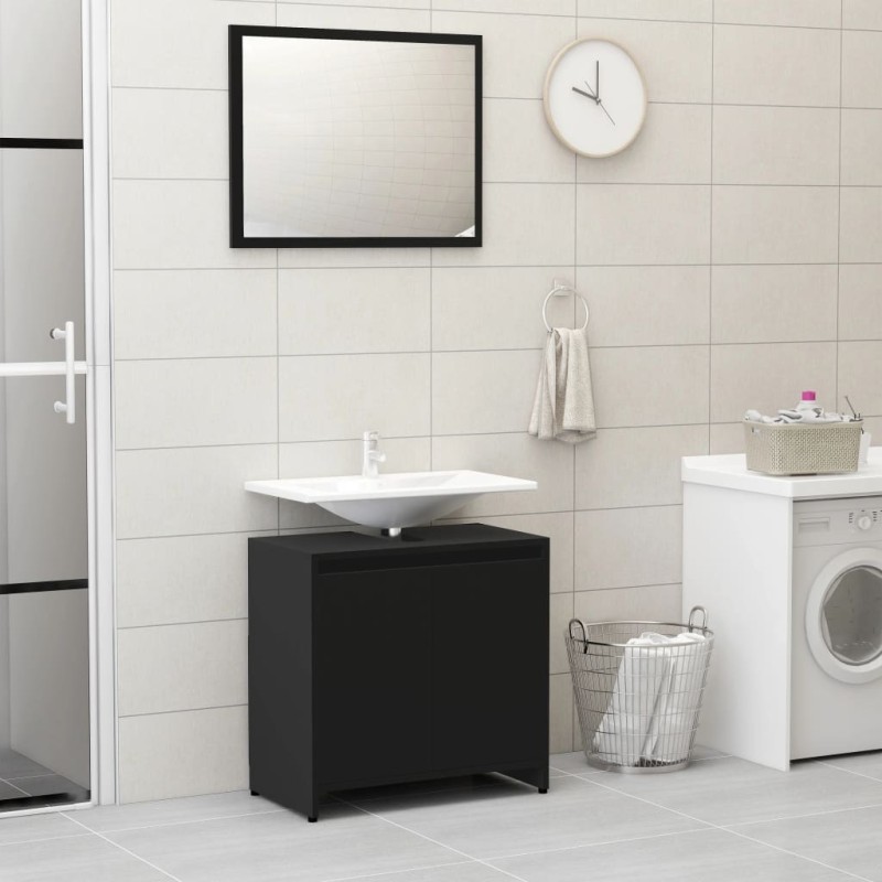 vidaXL Conjunto de muebles de baño madera contrachapada negro vidaXL Conjunto de muebles de baño madera contrachapada negro