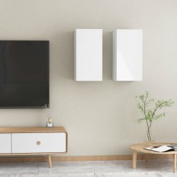 vidaXL Mueble de TV 2 uds contrachapada blanco brillante 30,5x30x60 cm