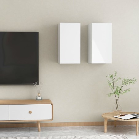 vidaXL Mueble de TV 2 uds contrachapada blanco brillante 30,5x30x60 cm