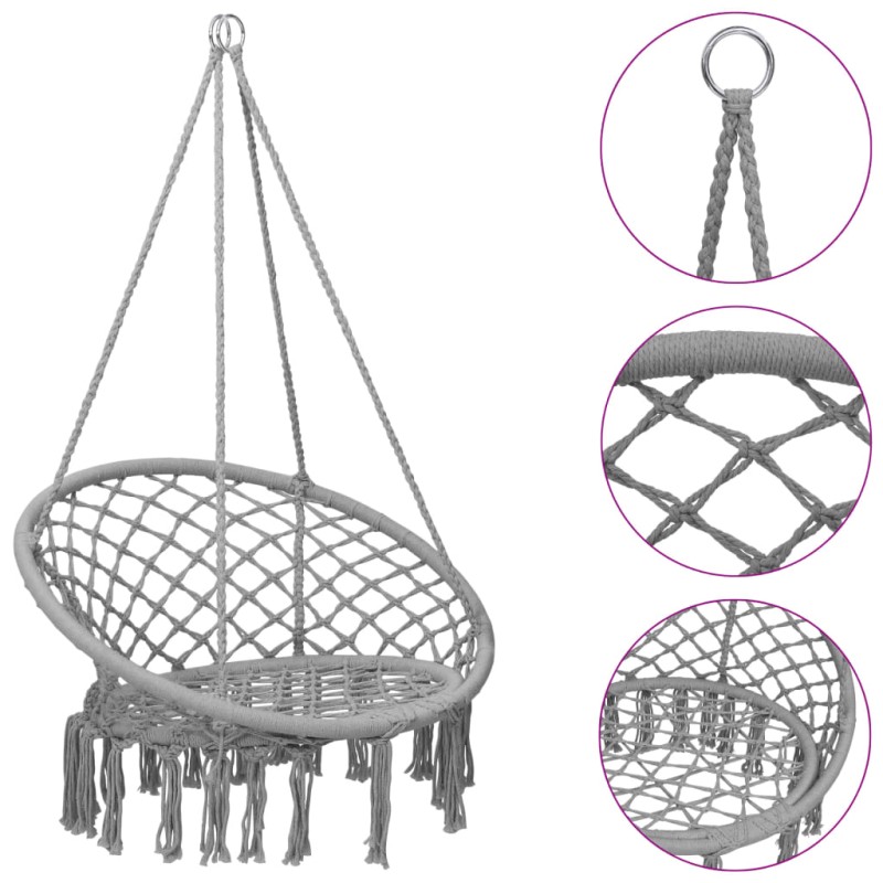 vidaXL Silla colgante hamaca columpio 80 cm gris vidaXL Silla colgante hamaca columpio 80 cm gris