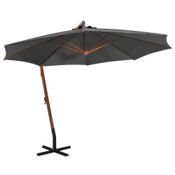 vidaXL Sombrilla colgante y palo madera abeto gris antracita 3,5x2,9 m