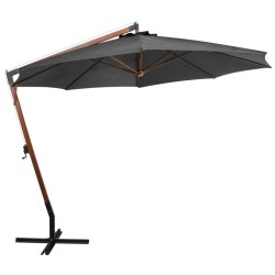 vidaXL Sombrilla colgante y palo madera abeto gris antracita 3,5x2,9 m