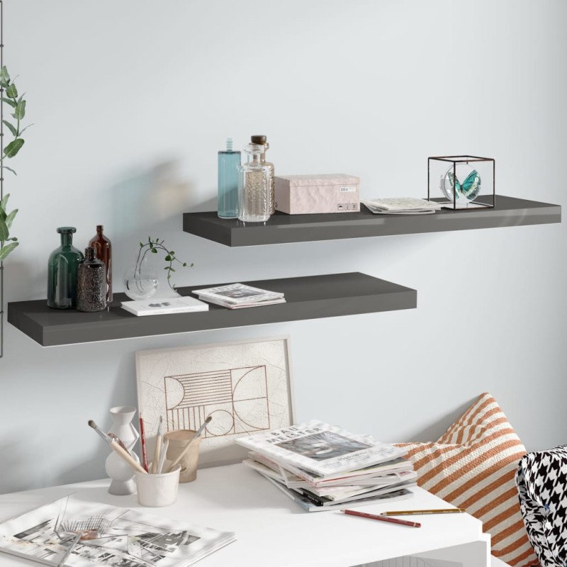 vidaXL Estante flotante de pared 2 uds MDF gris brillo 80x23,5x3,8 cm vidaXL Estante flotante de pared 2 uds MDF gris brillo 80x23,5x3,8 cm
