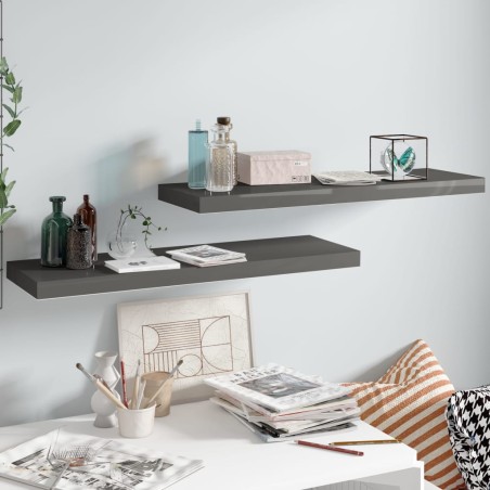 vidaXL Estante flotante de pared 2 uds MDF gris brillo 80x23,5x3,8 cm