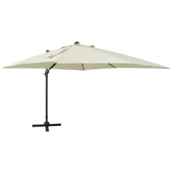 vidaXL Sombrilla voladiza con poste y luces LED arena 300 cm