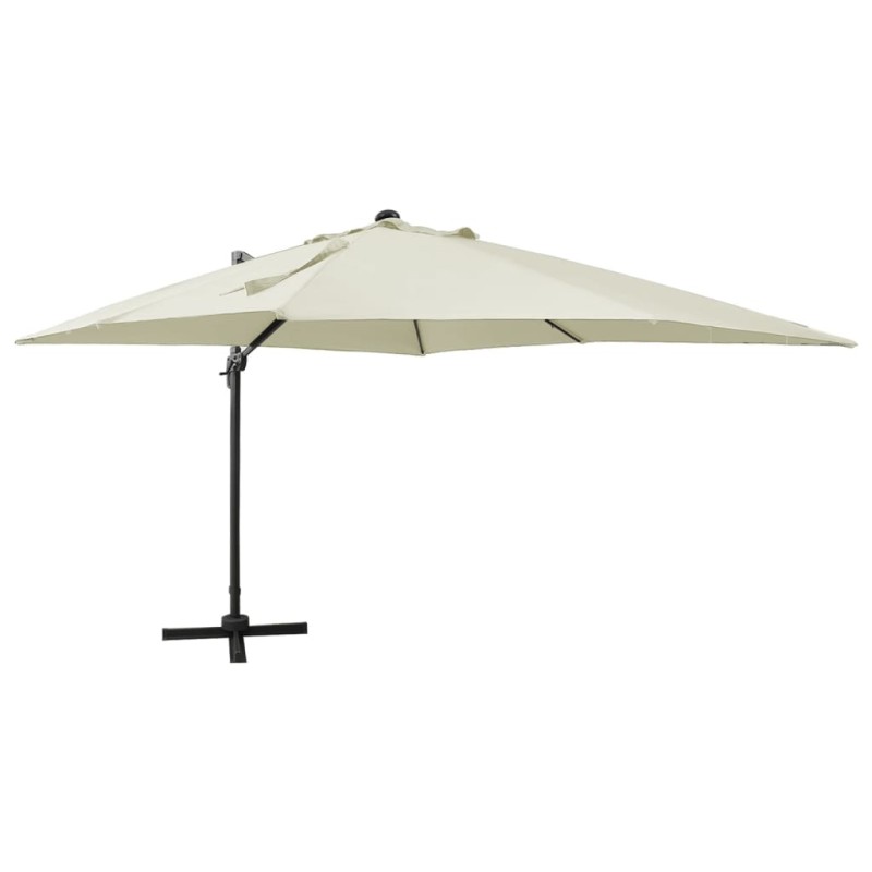 vidaXL Sombrilla voladiza con poste y luces LED arena 300 cm vidaXL Sombrilla voladiza con poste y luces LED arena 300 cm