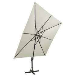 vidaXL Sombrilla voladiza con poste y luces LED arena 300 cm