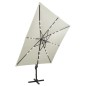 vidaXL Sombrilla voladiza con poste y luces LED arena 300 cm vidaXL Sombrilla voladiza con poste y luces LED arena 300 cm