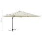 vidaXL Sombrilla voladiza con poste y luces LED arena 300 cm vidaXL Sombrilla voladiza con poste y luces LED arena 300 cm