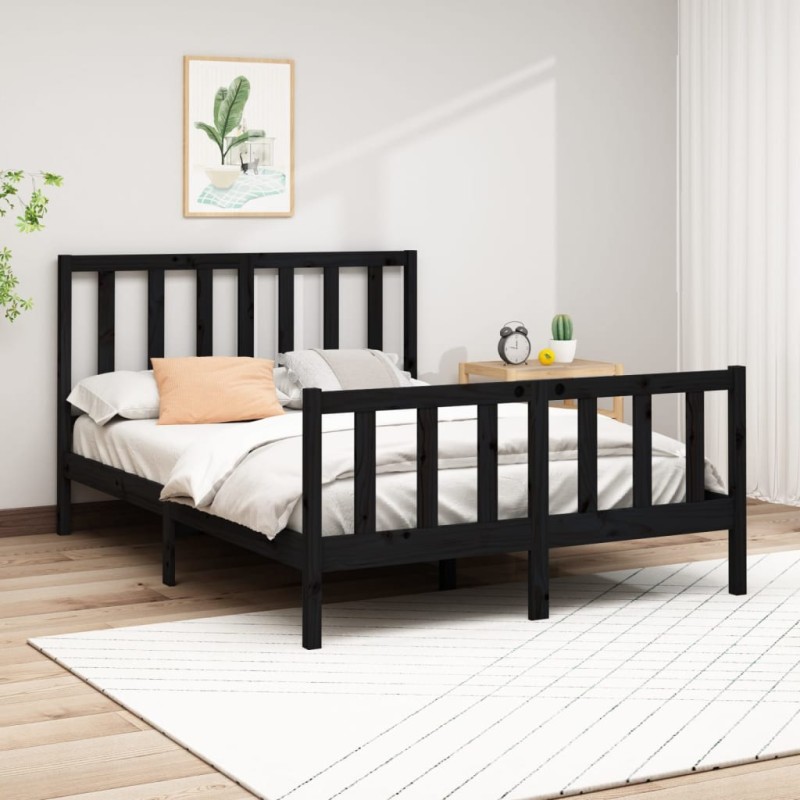 vidaXL Estructura de cama madera maciza de pino negro 150x200 cm vidaXL Estructura de cama madera maciza de pino negro 150x200 cm