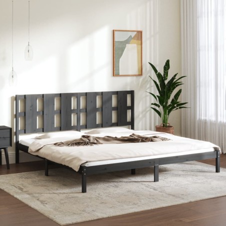 vidaXL Estructura de cama madera maciza gris Super King 180x200 cm