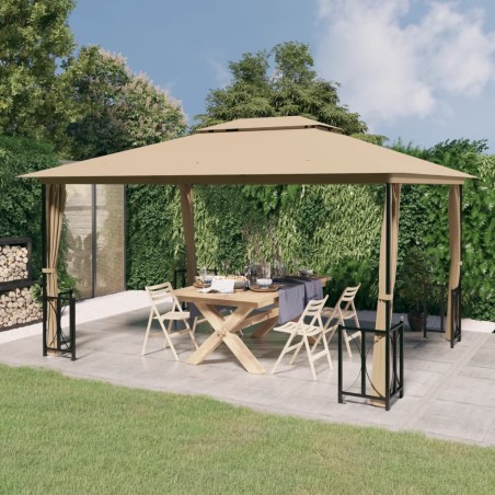 vidaXL Cenador con paredes laterales y techos dobles gris taupe 3x4 m