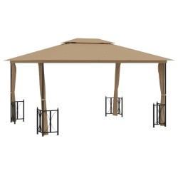 vidaXL Cenador con paredes laterales y techos dobles gris taupe 3x4 m