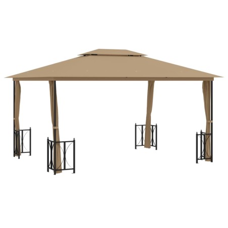 vidaXL Cenador con paredes laterales y techos dobles gris taupe 3x4 m