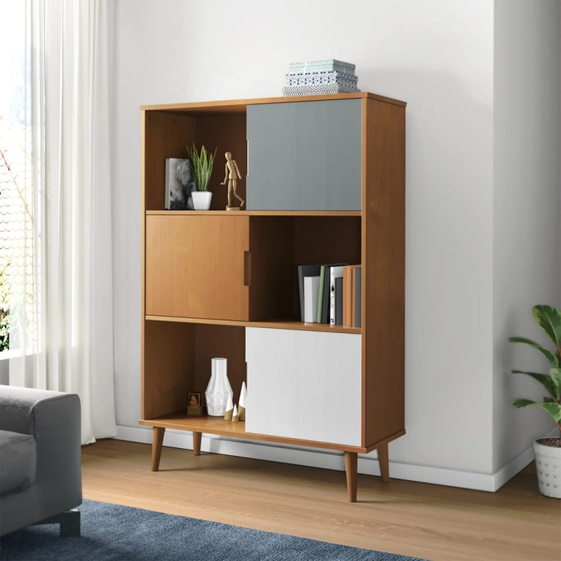vidaXL Aparador MOLDE madera maciza de pino marrón 90x35x133,5 cm vidaXL Aparador MOLDE madera maciza de pino marrón 90x35x133,5 cm