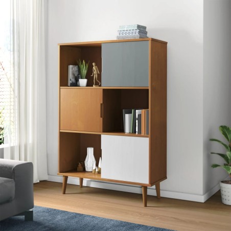 vidaXL Aparador MOLDE madera maciza de pino marrón 90x35x133,5 cm