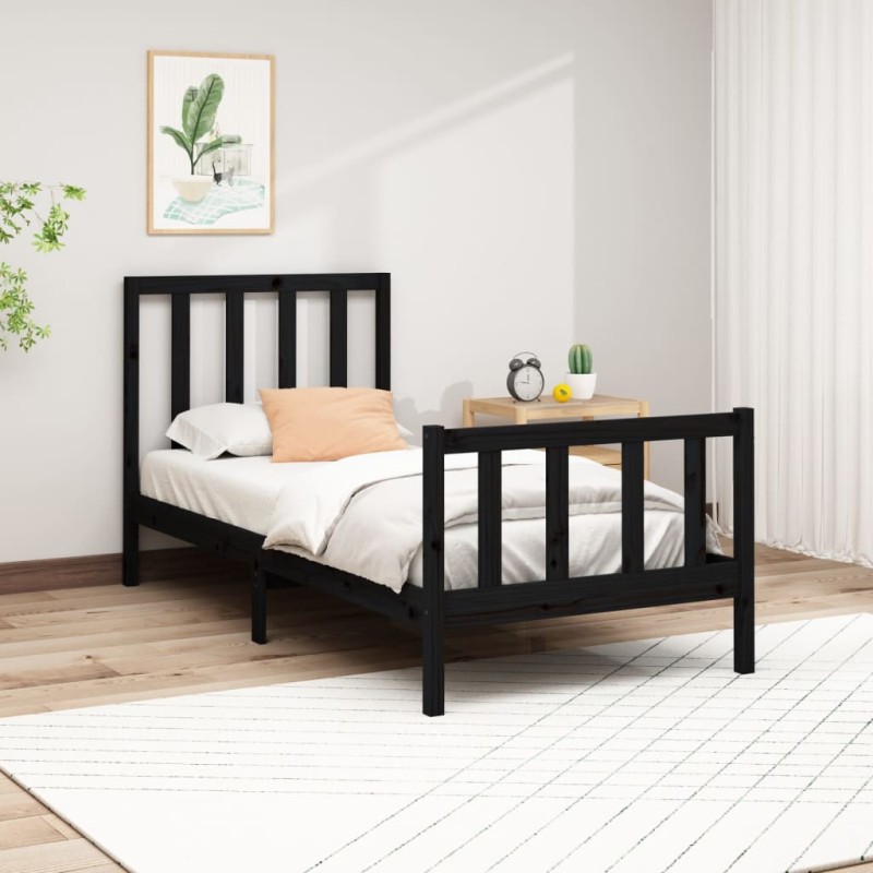 vidaXL Estructura de cama madera maciza de pino negro 100x200 cm