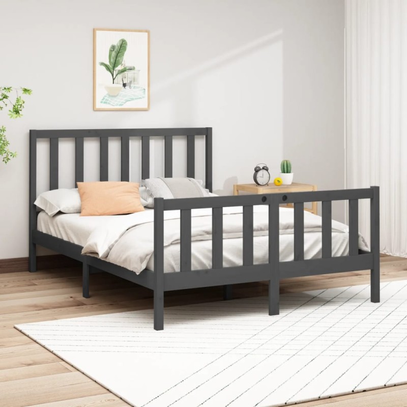 vidaXL Estructura de cama madera maciza de pino gris 150x200 cm vidaXL Estructura de cama madera maciza de pino gris 150x200 cm