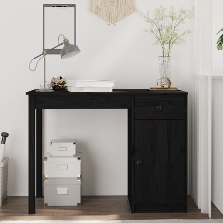 vidaXL Escritorio de madera maciza de pino negro 100x50x75 cm