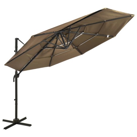 vidaXL Sombrilla de 4 niveles con poste de aluminio gris taupe 3x3 m