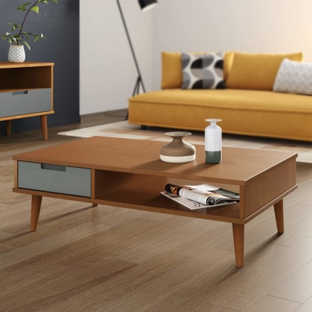 vidaXL Mesa de centro MOLDE madera maciza de pino marrón 100x55x31 cm