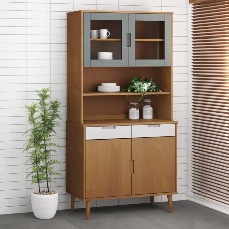 vidaXL Aparador superior MOLDE madera maciza pino marrón 90x35x100 cm
