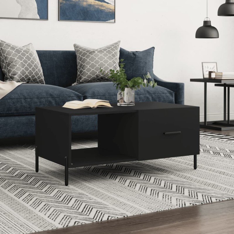 vidaXL Mesa de centro madera contrachapada negro 90x50x40 cm