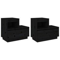 vidaXL Mesitas de noche 2 uds madera maciza de pino negro 60x34x51 cm