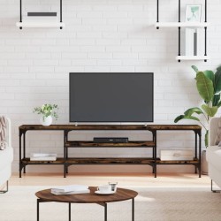 vidaXL Mueble TV hierro madera contrachapada roble ahumado 161x35x45cm