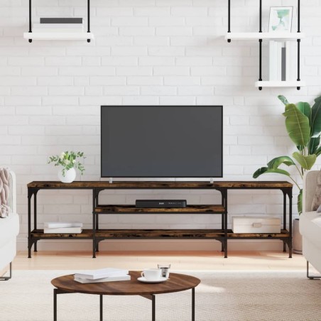 vidaXL Mueble TV hierro madera contrachapada roble ahumado 161x35x45cm