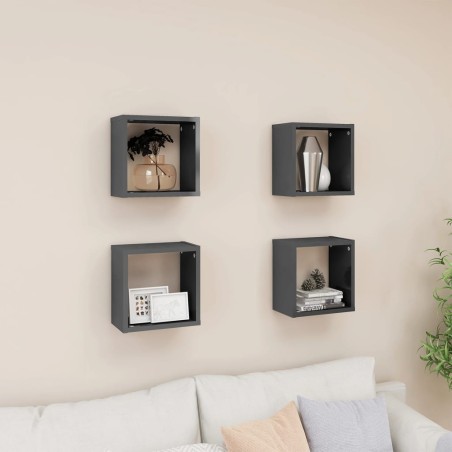 vidaXL Estantes cubo de pared 4 unidades gris brillo 26x15x26 cm