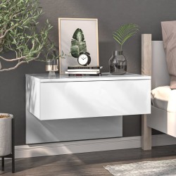vidaXL Mesita de noche de pared blanco brillante