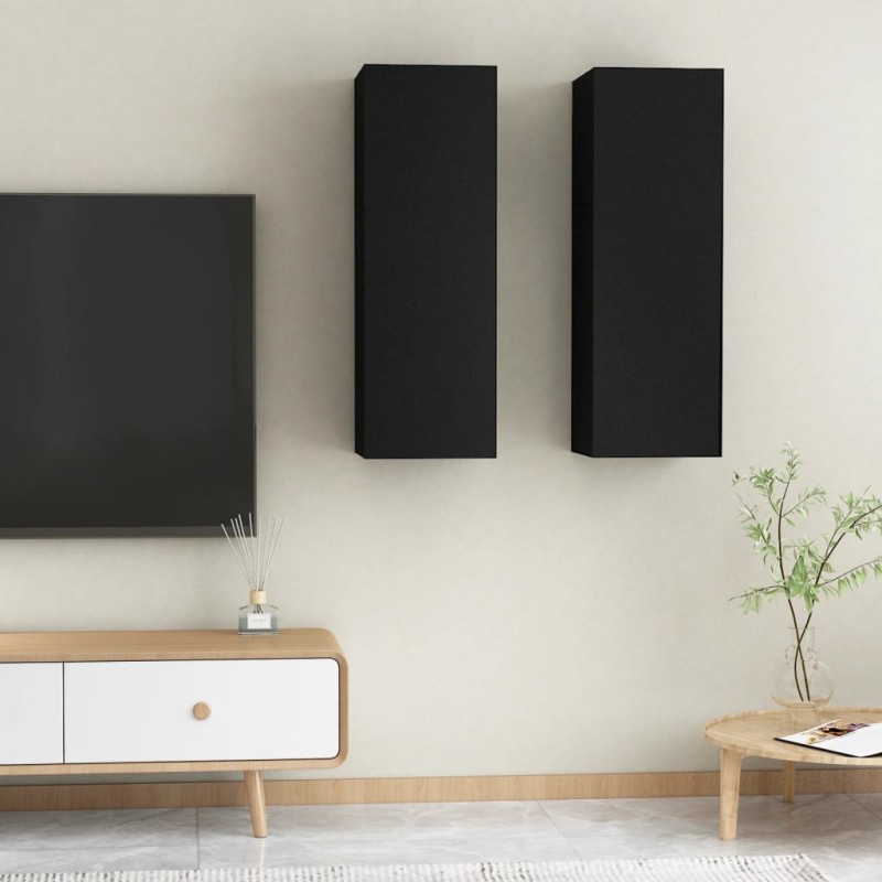 vidaXL Muebles para TV 2 uds madera contrachapada negro 30,5x30x90 cm